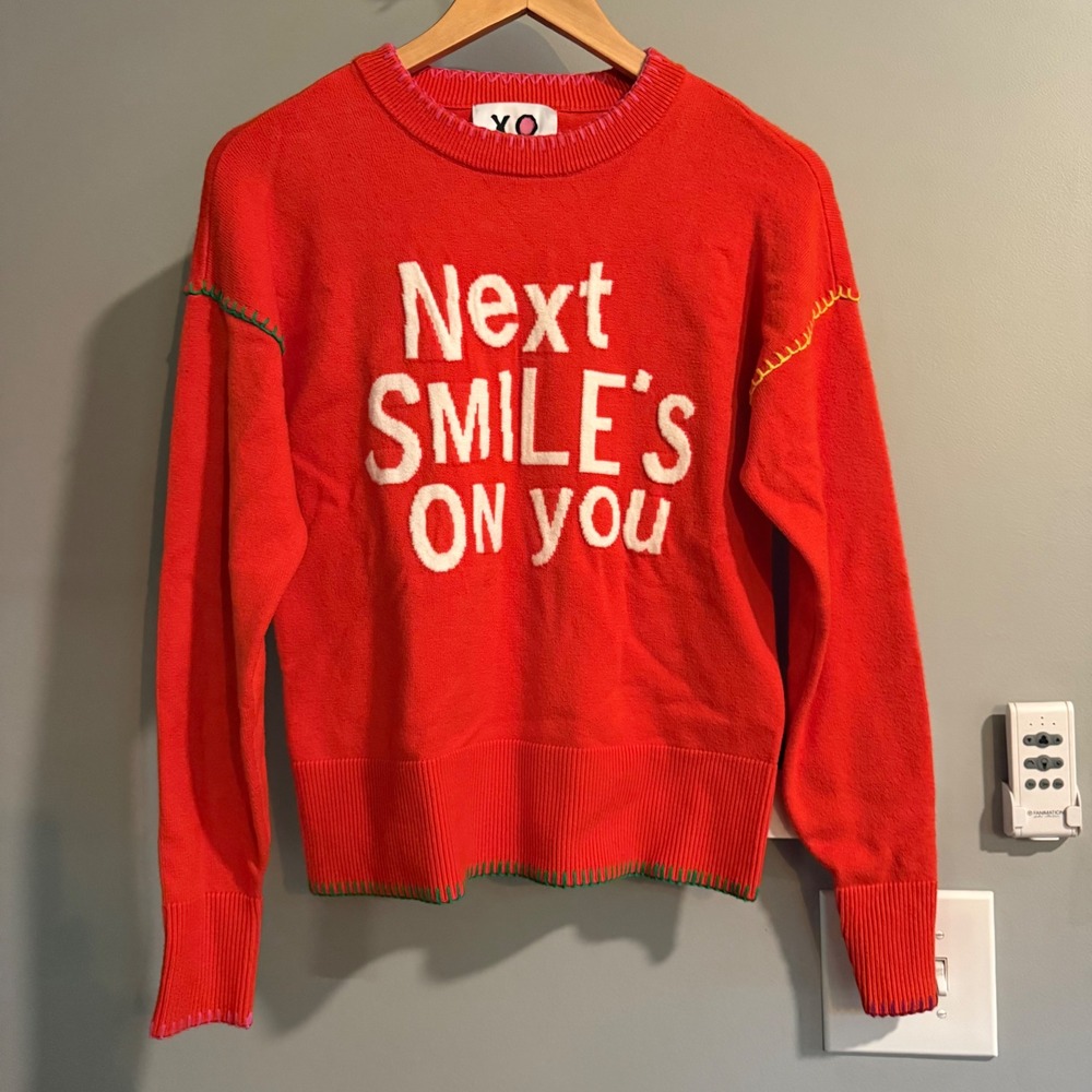 XO Kerri Rosenthal Next Smile On You Orange Crewneck Sweater Knitwear XS